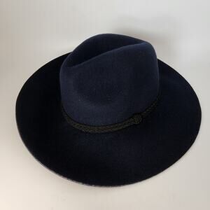 GAP Wide Brim Fedora Hat Womens M/L Navy Blue Wool Cowgirl Rodeo Ranch Rustic